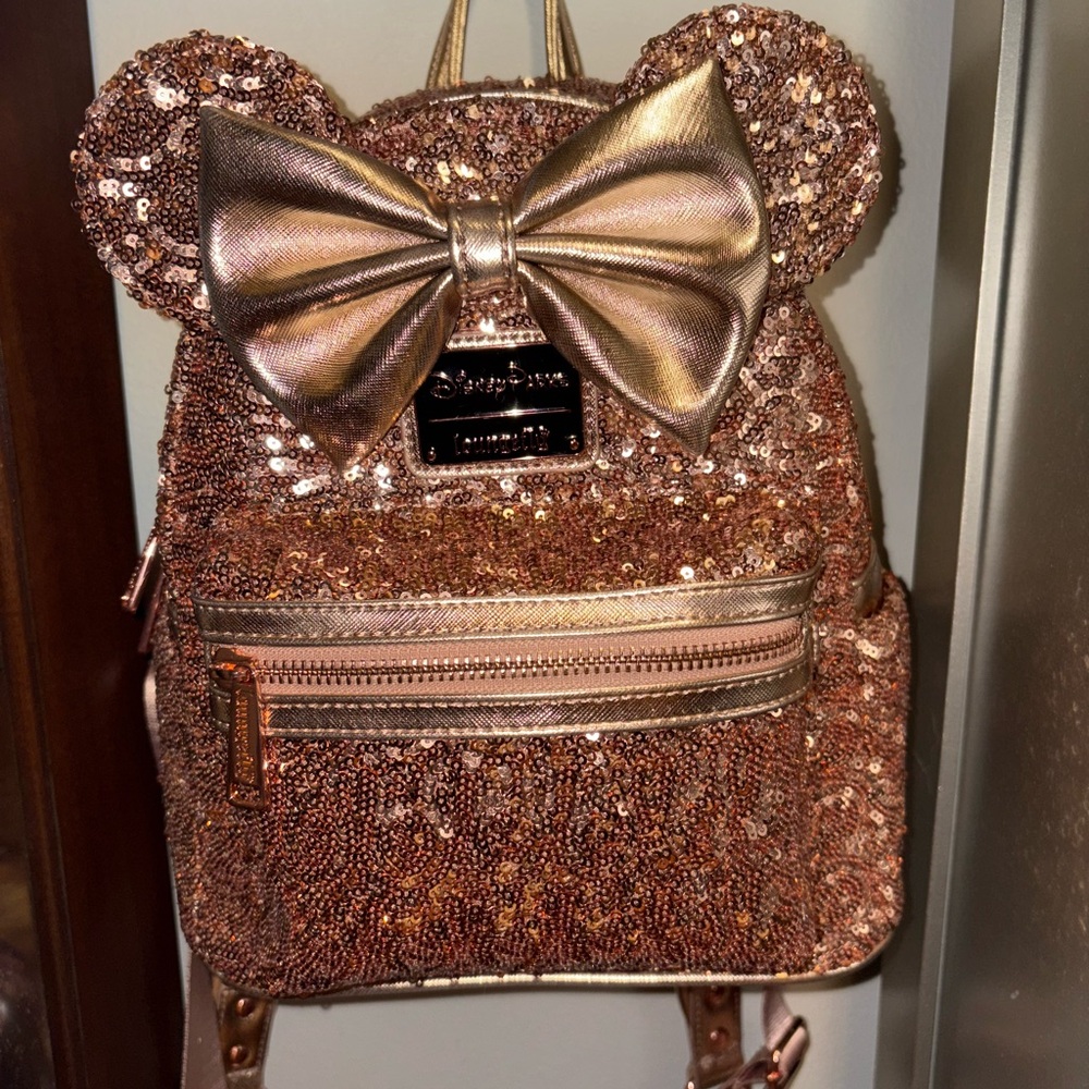 Loungefly Rose Gold Sequin Backpack with Bow
